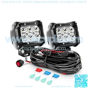 ZH009 LED Light Bar 2PCS 18W Spot Off Road Lights with 16AWG Wiring Harness Kit-2 Lead, 2 Years Warranty.