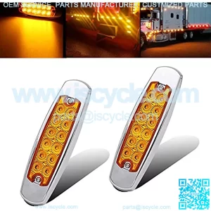 2pc 12LED Marker/Turn Signal Light Amber SS Bezel, 6.29" Trailer and Side Marker Lights Tail LED Light Kit,Flush Mount, Silver Plating rim, Flat Lens for Truck Trailer Bus Caravan RV UTV Vans