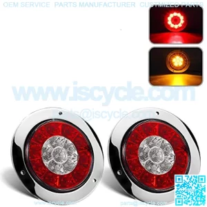 4" Inch Round Truck Trailer Led Tail Stop Brake Lights Taillights Running Red and Amber Parking Turn Signal Lights, Sealed Dual Color Round Led Lights w/Miro-reflectors Flange Mount (2Pack),5% coupon applied at checkout,with coupon