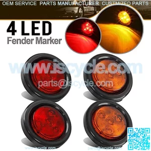 4) 2" Round LED Red/Amber Clearance/Side Marker Light grommets mount w/Reflex, 2 Inch Round LED Trailer Clearance and Side Marker Lights Kit with Light Grommet and Wire Pigtail Truck RV