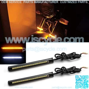 LED Switchback Sequential Turn Signal Brake Tail Fork Strip LED Light Bar for Motorcycle, Flowing Style Dual Color White Amber Flexible Tube 36SMD