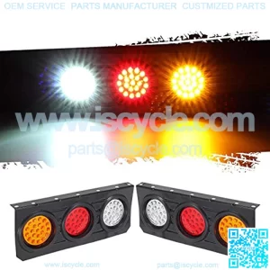 63 LED Truck Trailer Tail Lights Bar Kit, Stop Turn Signal Brake Reverse Taillight with Iron Bracket Base Waterproof 12V-30V 4 Inch Round Led Trailer Tail Lights RV Camper Flatbed Trucks(2pcs)