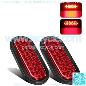 2 Pcs 6 Inch Red Oval Led Trailer Tail Lights 24 LED Grommet Mount, Oval 6" Red Stop Turn Tail Brake Light Rubber Flush Mount Replacement for Trailer RV Trucks Bus Waterproof