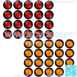20 PCS Amber + 20 PCS Red 4-LED Round Truck Trailer 2.5" Round Side Marker Led Light 12V
