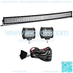 50" LED Light Bar T-Former Curved 288W Light Bars Off Road Lights 2Pc 4Inch Led Pods Fog Lights with Rocker Switch Harness Wiring for Trucks Polaris ATV UTV Jeep Boats