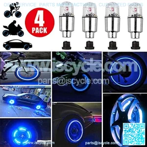 4Pcs Blue LED Wheel Lights -Bike Tire Valve Stem Neon Light Bulb For Car Motorcycle Wheel Tyre Valve Dust Cap, Safety, Waterproof, Motion Activated, Spoke Flash Lights Car Valve Stems Caps Accessories