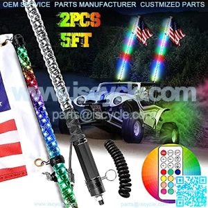 LED Whip Lights, Roador 2PCS 5FT RF 360??Spiral RGB LED Whip Lights Remote Controlled Antenna Chase Light with Reverse Brake Turn Signal Light for UTV ATV RZR Polaris Off- Road Sand Buggy Dune