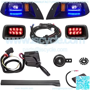 Golf Cart Deluxe LED Headlight Taillight Light Kit for EZGO TXT, RGB Daytime Running Light Low High Beam Turn Signal Brake Pad Hazard Light Function