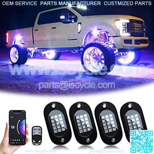 RGB LED Rock Lights, 60 LEDs High Brightness Multifunction Neon underglow Kit Waterproof Car Light with APP/RF Control Multicolor Rock Lights for ATV RZR UTV SUV Off Road Car, DC 12V (4 Pods)