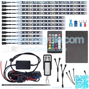 12pcs Underglow RGB LED Strip Light Kit DC 12V with 2 Red Blinking Brake Light Styles for Motorcycles Trikes Golf Carts ATVs UTVs ?C M12r