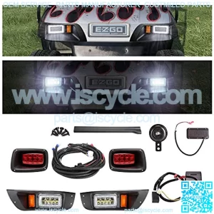 Golf Cart LED Headlights & Tail Light for EZGO TXT Carts (12V-48V) with Turn Signals Kits, Low/High Beam, Horn, Brake Pad, Daytime Running Lamp - 2 Version