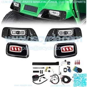 Deluxe Plus LED Light Kit Fit EZGO TXT 1996-2013 Gas and Electric Golf Cart 20A DC Converter USB Charging Socket Low/High Beam DRL Delay Relay Brake Switch