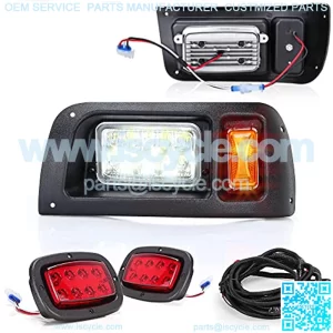 Golf Cart LED Light Kit (12V) for Club Car DS All Years, LED Headlight and LED Taillight with Mail Wire Harness Cutting Template (Factory Body)
