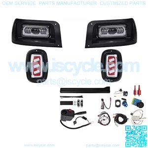 Deluxe Plus LED Light Kit Fit Club Car DS 1993-UP Gas and Electric Golf Cart 20A DC Converter USB Charging Socket Low/High Beam DRL Delay Relay Brake Switch