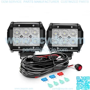 2PCS 18W LED Pods Flood Light Bar Fog Light Driving Lighting with 16AWG Off Road Wiring Harness-2 Leads for Truck Golf Cart SUV ATV UTV Boat