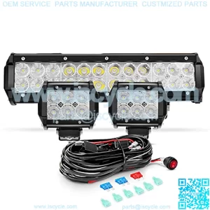 12Inch 72W Led Light Bar 2PCS 4 Inch 18W LED Pods Led Driving Fog Lights with 16AWG Off Road Wiring Harness-3 Leads for Truck Golf Cart SUV ATV UTV Boat