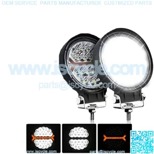 LED Light Pods Bar 4 Inch 30000LM 60W Round Spot Flood Amber White Driving Offroad Fog Work Backup Bumper for Truck Jeep ATV UTV SUV Tractor Motorcycle 4x4 Cart Trailer Boat Waterproof 2PCS