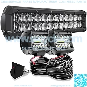 DOT 5D 12INCH 72W LED Light Bar+4Inch 60W LED Cube Pods with Wiring Kit Combo for Driving Lamp Polaris Ranger Honda Pioneer Can Am X3 Maverick Grand Cherokee XJ Dodge UTV ATV 4WD Trucks Boat Defender