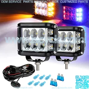 4 Inch Strobe LED Light Pods, Amber White Blue Red Side Shooter, 6 Modes 60W Off Road Light with Memory Function, Emergency Fog Driving Work Light for Truck Boat Jeep SUV with Wiring Harness