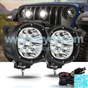 4 Inch Round LED Offroad Lights 2PCS 90W LED Light Pods Round LED Driving Lights Spot Flood Work Fog Light with Wiring Harness for Truck Pickup SUV ATV UTV 4x4 Jeep(White Beam)