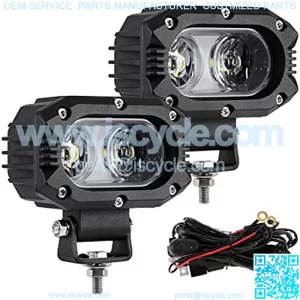 4 Inch LED Light Pods 60W Broad Flood White LED Offroad Driving Light Fog Light 12D Corrugated Lens Led Lamp with Off Road Wiring Harness for Wrangler Truck Pickup SUV ATV UTV (2 Pcs)