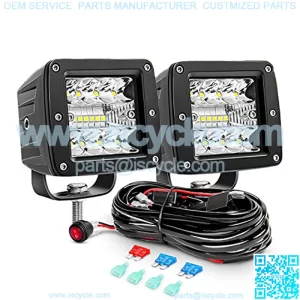 2PCS 3Inch 42W LED Pods LED Cubes Upgraded Spot Flood Combo Beam Square Driving Light Backup Light Reverse Light Grill Mount Light with Wiring Harness Kit -2 leads