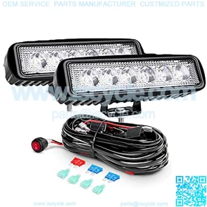 2Pcs 18w Spot LED Work Lights LED Pods Fog Lights Off Road Led Lights Driving Lights with16AWG Off Road Wiring Harness Kit-2 Leads