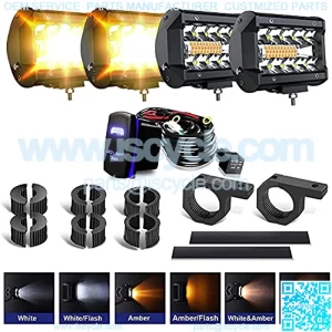 4Pcs 4inch LED Pods Strobe Lights, White/Amber Yellow LED Light Bar Driving Fog Offroad Cube Light w/ Mounting UTV Flag Mount Whip Light Mount Kit for ATV UTV Trucks w/ Wiring Kit