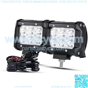 LED Light Bar 4 inch 18W LED Pods 1800lm Spot Beam Driving light Offroad lights with Wiring Harness (Pack of 2)