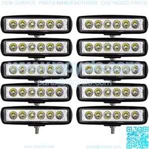10pcs 18W 6 Inch LED Work Light Spot Beam Single Row LED Light Bar 12V 24V Super Slim Offroad Driving Lights Fog Lamps for Truck Tractor Boat 4x4 Car SUV ATV