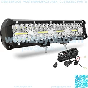 12 Inch LED Light Bar 300W - Tri-Row Spot Flood Combo Led Work Light 25200LM + Wiring Harness, IP68 Off Road Driving Fog Lamp for Jeep Truck SUV ATV UTV Tractor, Super Bright (12V 24V)