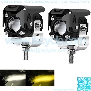 Motorcycle LED Driving Fog Lights 60W 6000lm Amber/Yellow White Dual Color Auxiliary Spot Lights Offroad Work Lights Pod for Motorcycle Truck SUV ATV E-Bike Tractor, 2 Packs