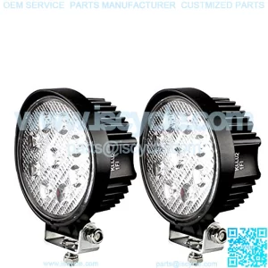 LED Pods Spot Flood Light 4" 27W Round Work Light 6000K for Tractor Bulldozer UTV Golf Cart Boat Off Road Truck Jeep SUV ATV - Voltage Automotive (2x Flood Light)