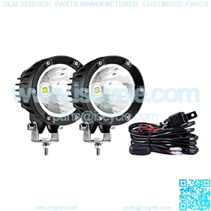 4In 72W Round Led Offroad Light, 2PCS 7200LM Spot Light Pod with Wiring Harness Kit Super Bright Led Pod Lights White Round LED Pods for Truck Jeep Motorcycle SUV ATV UTV Wrangler