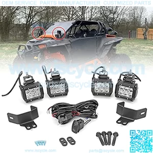 RZR 4 PCS LED Light Pods 18W & Spot Work Light Mounting Brackets for A-Pillar Roll Bar Dual Lights with Rocker Switch Wiring Kit Compatible with Polaris RZR XP 1000 900 800 Models 2014-2022