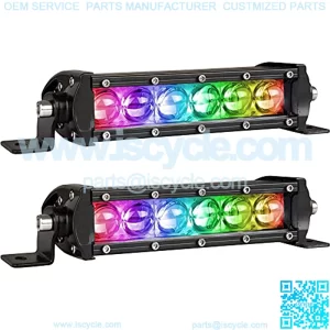 Single Row Led Light Bar Ultra-Thin 7inch 30watts (5w/Led) Very Bright Color Chasing Lights Controlled by Bluetooth App&Remote Spot Driving Light Off Road Lights for Truck ATV, UTV, SUV Pack 2