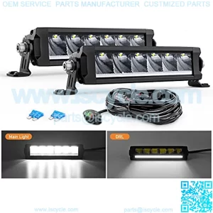 9Inch Single Row LED Light Bar 2PCS 30W 3365LM Anti-Glare Spot DRL Offroad Slim Driving Light Bar IP68 w/ 16AWG DT Wiring Kit for Pickup Truck SUV ATV UTV Boat 4x4 Jeep