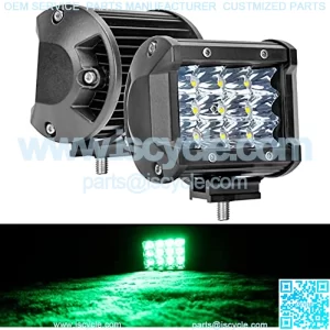 Green Led Light Bar 4-inch 36W Triple Row Spot Light Bar 3600Lm Led Pods Waterproof Off-Road Fog Lights with Bottom Brackets for Trucks Motor ATV UTV SUV Car Off-Road Boat 12V 24V