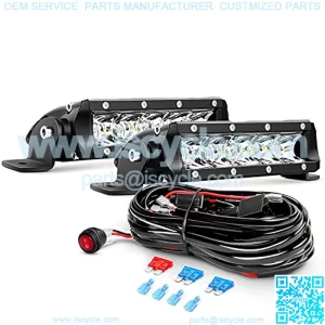 2PCS 7 Inch 30W Super Slim Spot Led Light Bar Driving Fog Light Single Row Off Road led Lights and Off Road Wiring Harness- 2 Leads