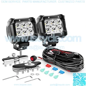 2PCS 4 Inch 18W Spot led Pods Universal Adjustable Pillar Hood Led Work Light Mount Bracket with Off Road Wiring Harness-2 Leads