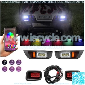 Upgrade Golf Cart LED Light Kit for EZGO TXT, Headlight Taillight with Turn Signal Switch, Low High Beam, Blinker & Brake Light Switch Pad, Horn, Music-Sync Color Daytime Running Lamp