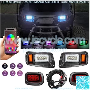 Golf Cart Deluxe LED Headlight &Taillight Kit for 2014 UP EZGO Freedom/T48/Valor, RGB Music Daytime Running Light, Turn Signal Low & High beam Hazard Light Brake Light Horn,16V-80V Input