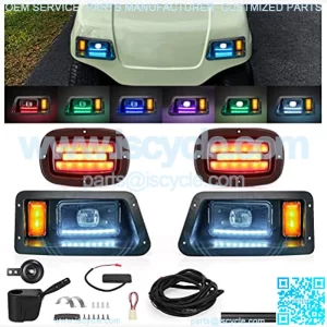 Golf Cart Deluxe LED Light Kit,Headlight Taillight Kit for Yamaha G14, G16, G19 and G22, RGB Music Daytime Running Light, Turn Signal Light Low/High Beam Hazard Brake Light,16V-80V Input