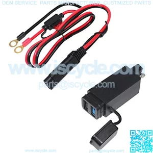 SPARKING Motorcycle SAE to USB Adapter Cable - 5V 3A 9V 12V 2A Dual USB QC 3.0 Quick Charge Fast Charger Kit for Phone Tablet GPS Charge with 6FT Ring Terminal Harness (SAE TO USB)