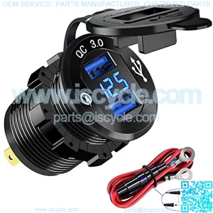 Quick Charge 3.0 Dual USB Charger Socket, Waterproof Power Outlet Fast Charge with LED Voltmeter & Wire Fuse DIY Kit for 12V/24V Car Boat Marine ATV Bus Truck and More