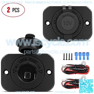 2 Pack Car Cigarette Lighter Socket DC 12V Waterproof Power Outlet Adapter Replacement with Terminals Wires and Screws for Marine Boat Motorcycle, Boat, Car,Truck, RV, ATV,2 Years Warranty
