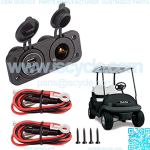 12V Dual USB Quick Charger Socket, Cigarette Lighter Power Outlet Panel for EZGO Club Car Yamaha Golf Cart, Boat, RV, Truck