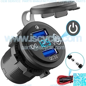 Quick Charge 3.0 12V USB Outlet, 36W Dual USB Car Charger Socket with Power Switch LED Voltmeter, Waterproof Marine Cigarette Lighter Adapter for Car Boat Motorcycle RV ATV etc.
