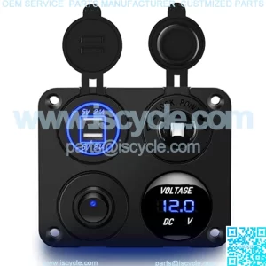 4 in 1 ON/OFF Charger Socket Panel Dual USB Socket Power Outlet & LED Voltmeter &Cigarette Lighter Socket& LED Lighted ON Off Rocker Toggle Switch for Truck Car Marine Boats RV
