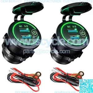 [2 Pack] 12V USB Outlet QC3.0 Dual USB Car Charger Socket with Touch Switch, Waterproof 12V/24V Quick Charge Power Outlet with Wire/Fuse for Car Boat Marine Truck Bus RV ATV Golf Cart